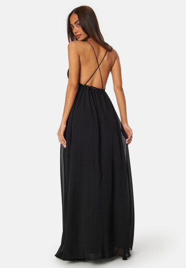 Bubbleroom Occasion Pleated V-neck chiffon gown Black 40
