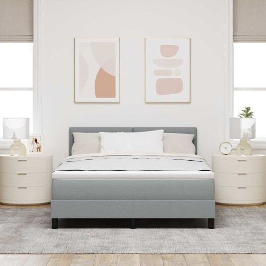  Box Spring Seng med Madrass Lysegrå 140x190 cm Stoff