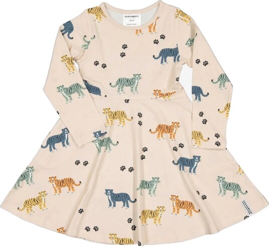 Geggamoja Bamboo Flared Dress BEIGE TIGER 122/128