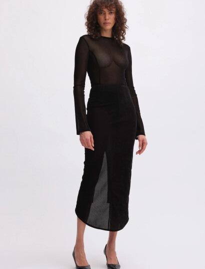 REMAIN Birger Christensen Velvet Mesh Skirt   Black   44