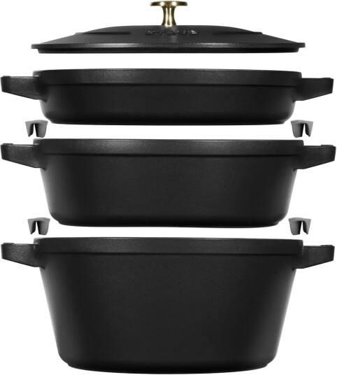 Staub Gryte & kasserollesett stablebare 5 deler Svart