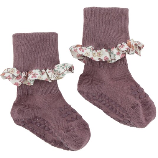 Gobabygo Misty Plum / Donna Leigh Non-slip Strømper Bambus / Liberty 3-4 år