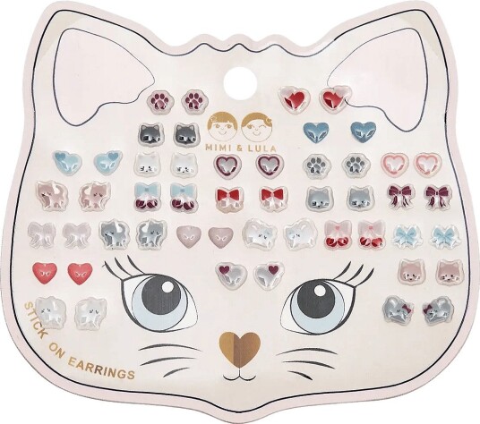 Mimi & Lula Stick On Earrings 25 Pairs   Kittybow   Multi/patterned   ONE SIZE