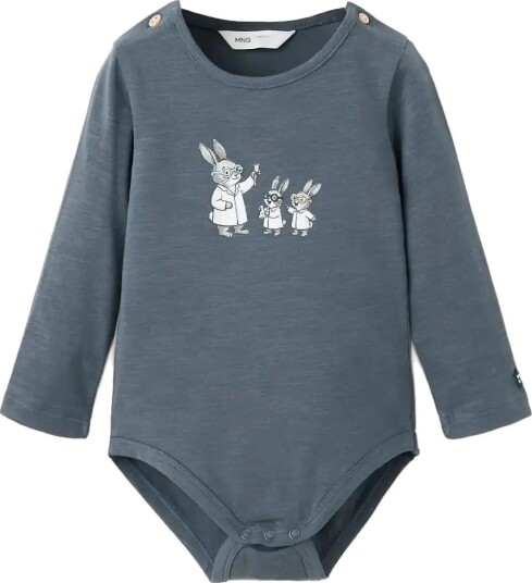 Mango Cotton Bodysuit With Printed Detail MEDIUM BLUE 12 18M Mango Cotton Bodysuit With Printed Detail MEDIUM BLUE 12 18M