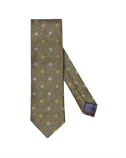 Eton Geometric Silk Linen Tie Slips Mørkegrønn male Eton Geometric Silk Linen Tie Slips Mørkegrønn male