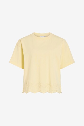 Vila Topp viNorani Emb O neck S/S T shirt Gul Vila Topp viNorani Emb O neck S/S T shirt Gul