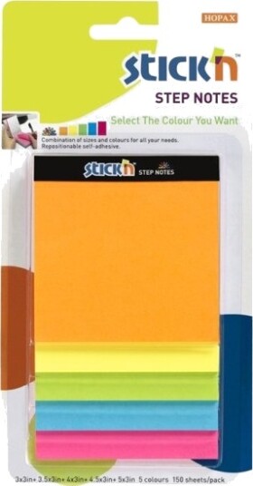 Stepnotes 5 Størrelser 150 Blad Assorterat Neon Stepnotes 5 Størrelser 150 Blad Assorterat Neon