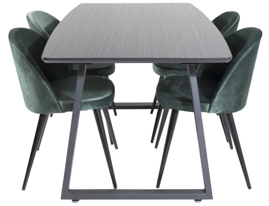 Venture Design Inca & Velvet spisegruppe Svart/grønn 4 st stoler & bord 160 x 85 cm