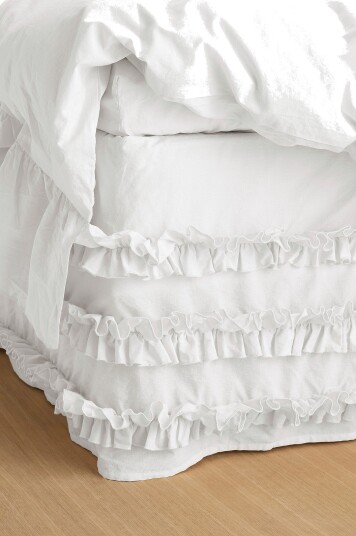 Ellos Home   Sengekappe Juliette Curve Frill i vasket bomull 60 cm   Hvit