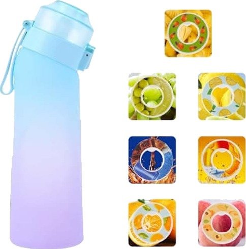 Vannflaske med smak og 7 duftkapsler Air Water Up Frosted Svart 650 ml Air Startpakke Wask Cup for Camping Sport Svart
