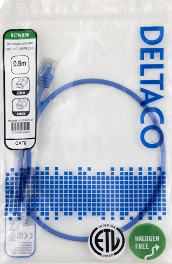DELTACO Nettverkskabel Cat6 U/UTP AWG28 LSZH 0,5 m Blå
