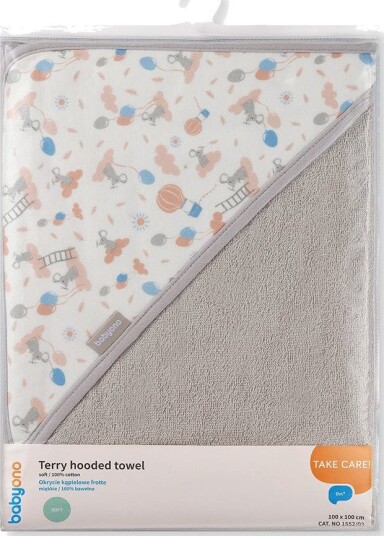 BabyOno Babyhåndkle med hette - 100x100cm - Grå