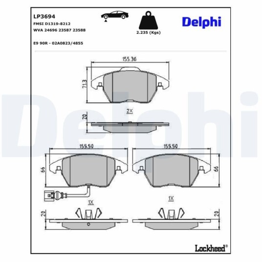 Bremseklosser DELPHI LP3694 Bremseklosser DELPHI LP3694