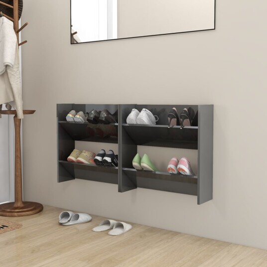 vidaXL Veggskoskap 2 stk h?yglans gr? 60x18x60 cm sponplater vidaXL Veggskoskap 2 stk h?yglans gr? 60x18x60 cm sponplater