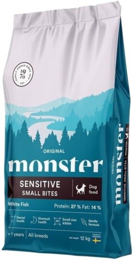 Monster Pet Food Sensitive White Fish Tørrfôr Små Biter 12 kg