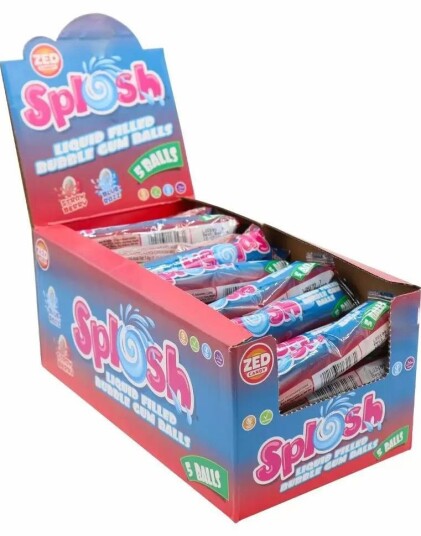 40 stk Zed Splosh Tyggegummi med Smak av Jordbær og Blå Bringebær med Flytende Kjerne   Hel Eske