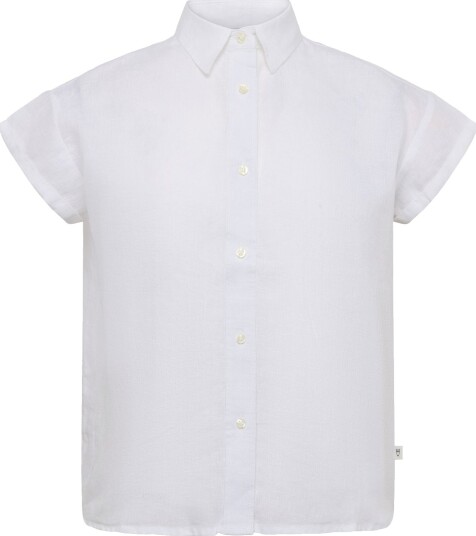Knowledge Cotton Apparel Aster Fold Up Linen Short Sleeve Sh White XS