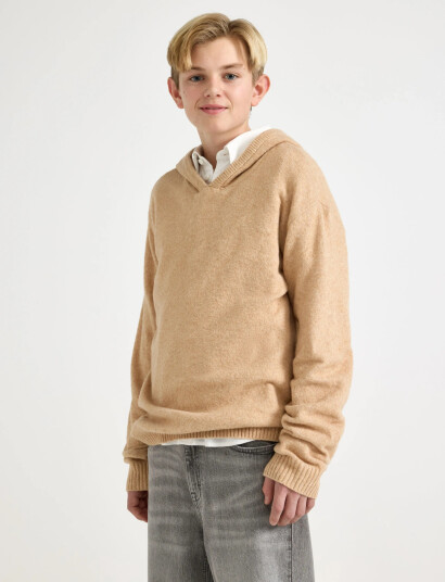 Lindex Sweatshirt Hood Knitted Beige 170
