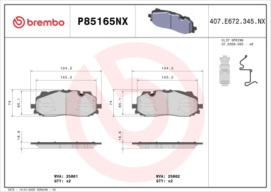 Bremseklosser BREMBO P85165NX