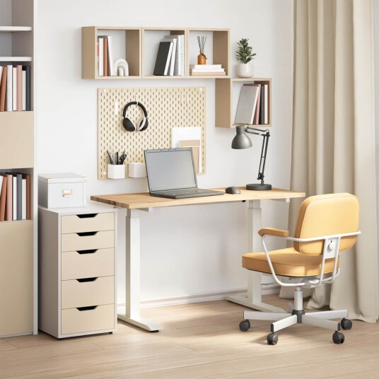 vidaXL Skrivebord Hvit og Naturlig 120 x 60 cm Massivt Eiketre