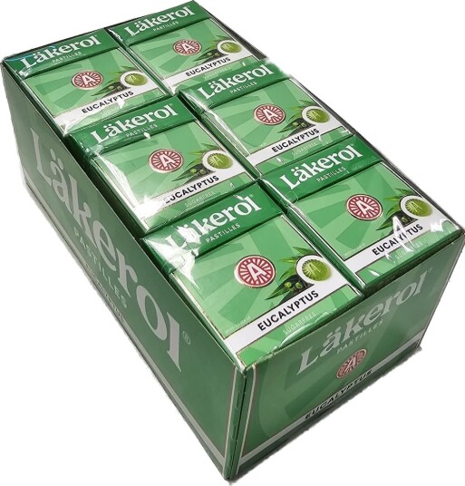 24 stk Läkerol Sugarfree Eucalyptus / Sukkerfrie Pastiller med Eukalyptussmak Hel Eske 600 gram