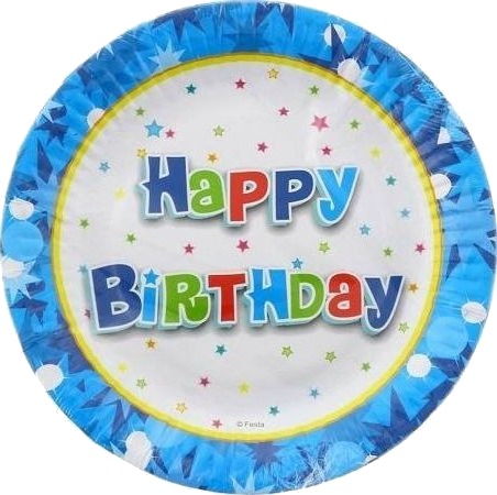 Godan Papptallerkener Happy Birthday Blå   18 Cm   6 Stk Universell