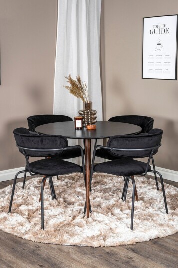 Venture Home Spisegruppe Pia inkl. 4 stk spisestoler Atticus Svart Venture Home Spisegruppe Pia inkl. 4 stk spisestoler Atticus Svart
