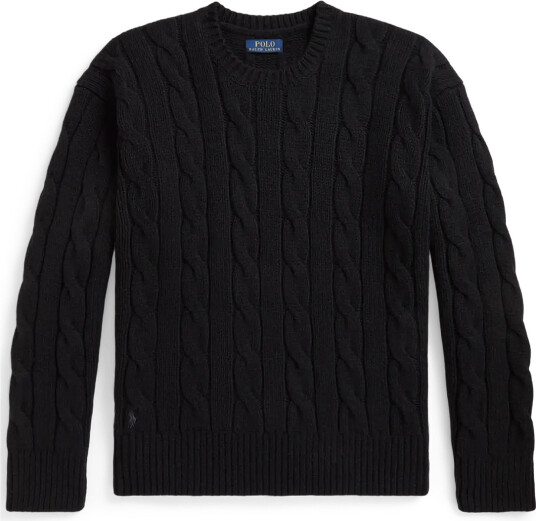 Polo Ralph Lauren Relaxed Fit Cable Wool Blend Sweater Black L