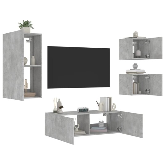 vidaXL Vegghengte TV-benker med LED 4 stk betonggrå 8721012472990