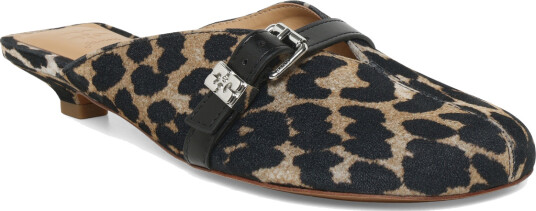 GANNI Sue Kitten Heel Mule Flocked Denim Leo Beige 38 GANNI Sue Kitten Heel Mule Flocked Denim Leo Beige 38