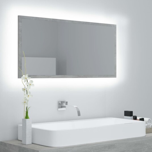 vidaXL LED Baderomsspeil 90x8,5x37 cm sponplate betonggrå