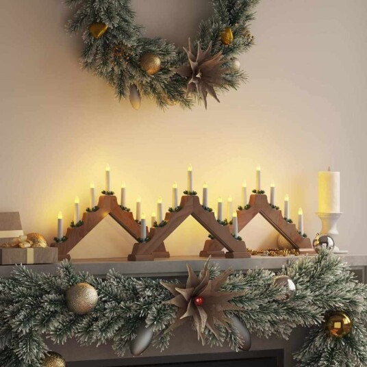 Juledlysbro med 7 LED 3 pcs Brun 39,5 x 5 x 29 cm Massiv furu