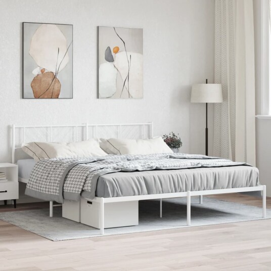 vidaXL Sengeramme i metall med sengegavl hvit 180x200 cm 8721012190115