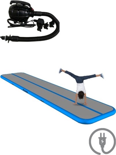 Mzone AirTrack 5 meter med elektrisk pumpe oppblåsbar treningsmatte med sprett blå Mzone AirTrack 5 meter med elektrisk pumpe oppblåsbar treningsmatte med sprett blå