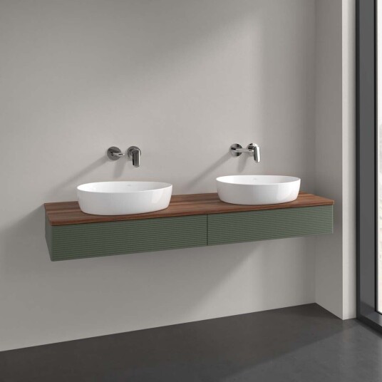 Villeroy & Boch Antao Servantskap med 2 skuffer 160x50x19 cm u/lys Grønn Matt/Valnøtt Villeroy & Boch Antao Servantskap med 2 skuffer 160x50x19 cm u/lys Grønn Matt/Valnøtt
