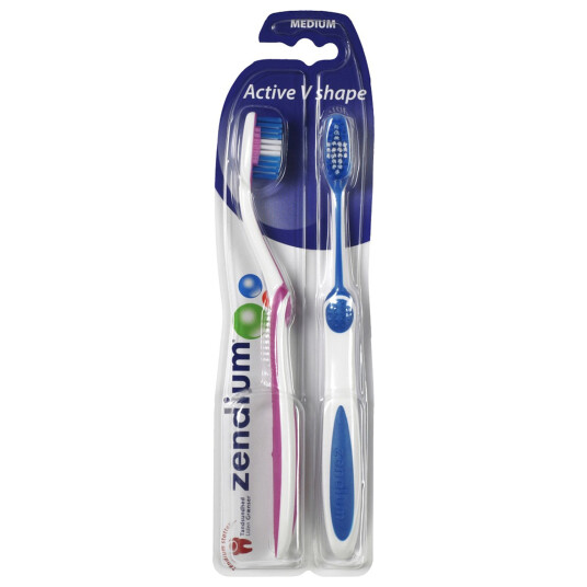 Zendium Active V Shape Tannbørster Medium 2 pk