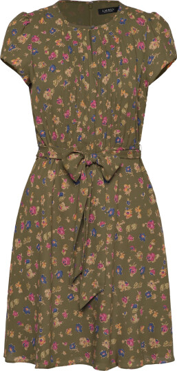 Lauren Ralph Lauren Floral Belted Georgette Pintucked Dress - Green - 44