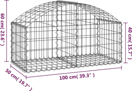 vidaXL Gabionkurv buet 100x50x40/60 cm galvanisert jern