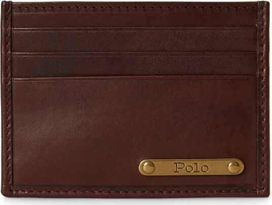 Polo Ralph Lauren Burnished Leather Card Case - Brown - ONE SIZE