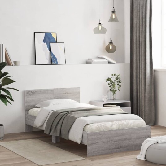 vidaXL Sengeramme med hodegavl grå sonoma 100x200 cm konstruert tre 8721012239722