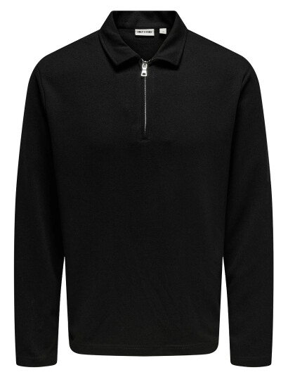 ONLY & SONS Onsnewkodyl Reg Half Zip Polo Sweat Vd - Black - XL