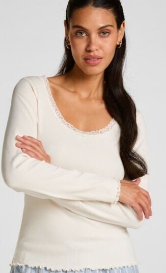 Hunkemöller Jersey Topp med Blonder Hvit