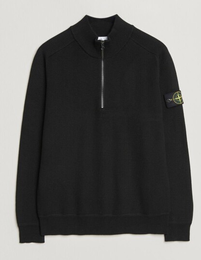 Stone Island Ribbed Soft Organic Cotton Half Zip Black Stone Island Ribbed Soft Organic Cotton Half Zip Black