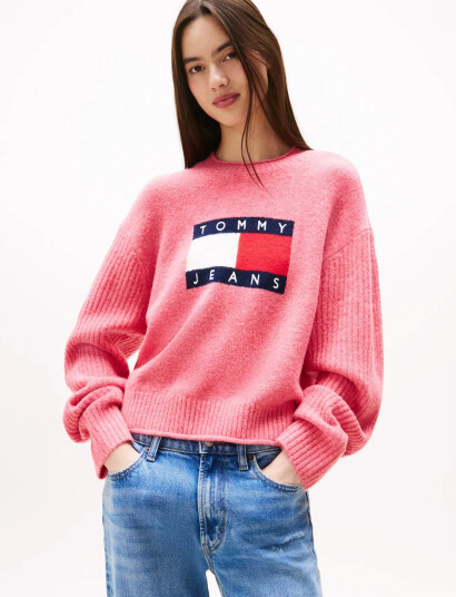 Tommy Jeans Tjw Melange Flag Sweater Rib Ext - Pink - S Tommy Jeans Tjw Melange Flag Sweater Rib Ext - Pink - S