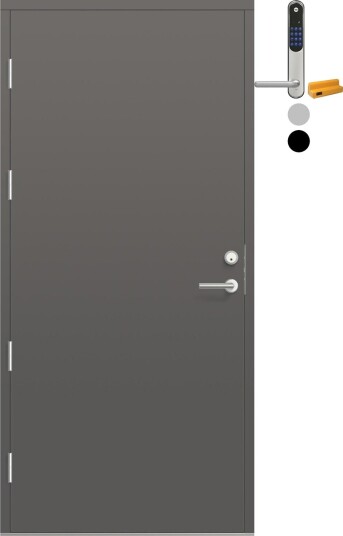 Ytterdør Bygg1 Fjell 09 med Yale Entrus BxH: 100x200 cm, Høyre, NCS S-6500-N, Grå, Yale Sølv