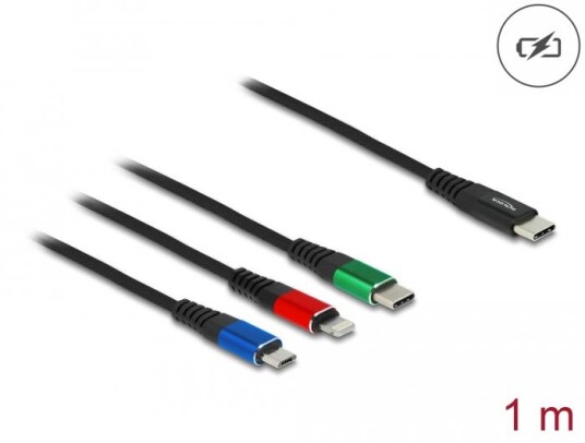 Delock USB Charg Cab. 3-1 Type-A to Lightn. / Mic.USB / USBC 1m Delock USB Charg Cab. 3-1 Type-A to Lightn. / Mic.USB / USBC 1m