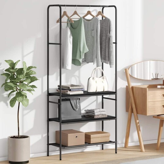  Klesstativ med hyller Svart eik 77 x 30 x 171 cm Konstruert tre