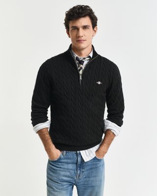 Gant Kabelstrikket genser med half zip BLACK L