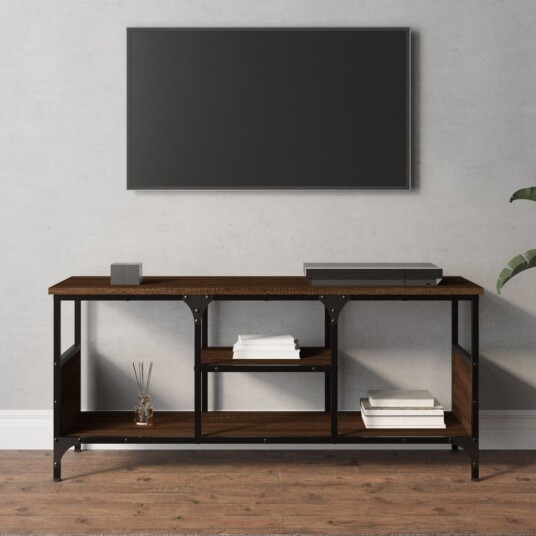 vidaXL TV-benk brun eik 100x35x45 cm konstruert tre og jern