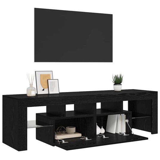 TV benk med LED lys svart eik 140x36,5x40 cm konstruert tre